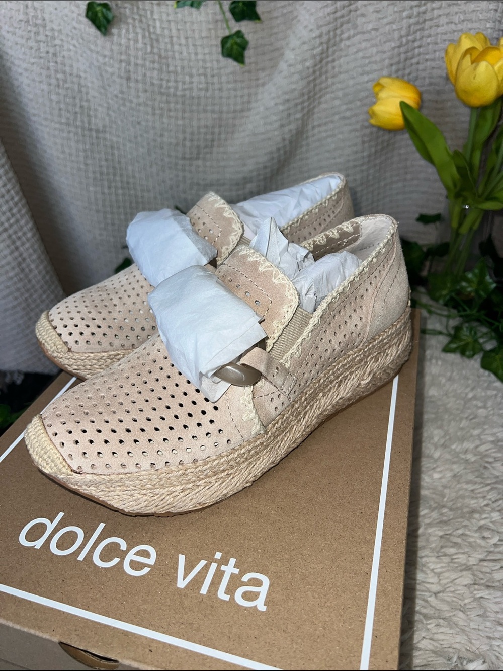 Dolce Vita Light Beige Perforated Espadrille Platform Slip-On